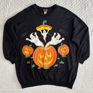 Vintage 80s 90s Halloween Ghost Pumpkin Crewneck Sweatshirt Linda Lori NY
